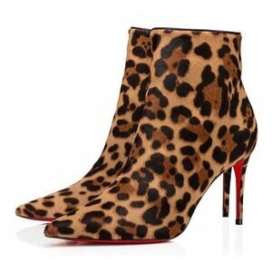 Christian Louboutin So Kate Booty 85 Black Brown Leopard Ankle Heel Bootie 36.5